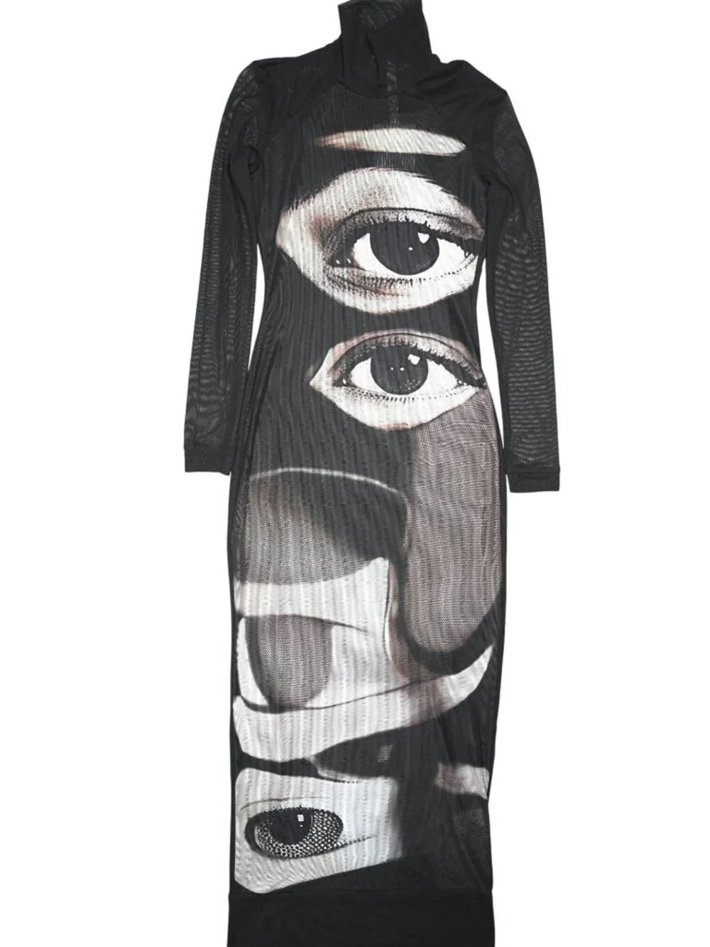 JW Pei Sophia Eye Print Mesh Dress in Black White - Picture 1 of 3